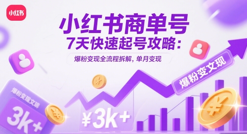 小红书的商单号7天迅速养号攻略大全：涨粉转现全过程拆卸，单月转现3k-创业资源网