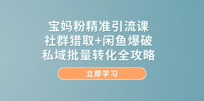 宝妈粉精准引流方法课，社群营销捕获 闲鱼平台工程爆破，公域大批量转换攻略大全-创业资源网