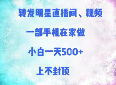 分享明星直播间、短视频，一部手机在家里做，新手一天好几张，无限张力-创业资源网