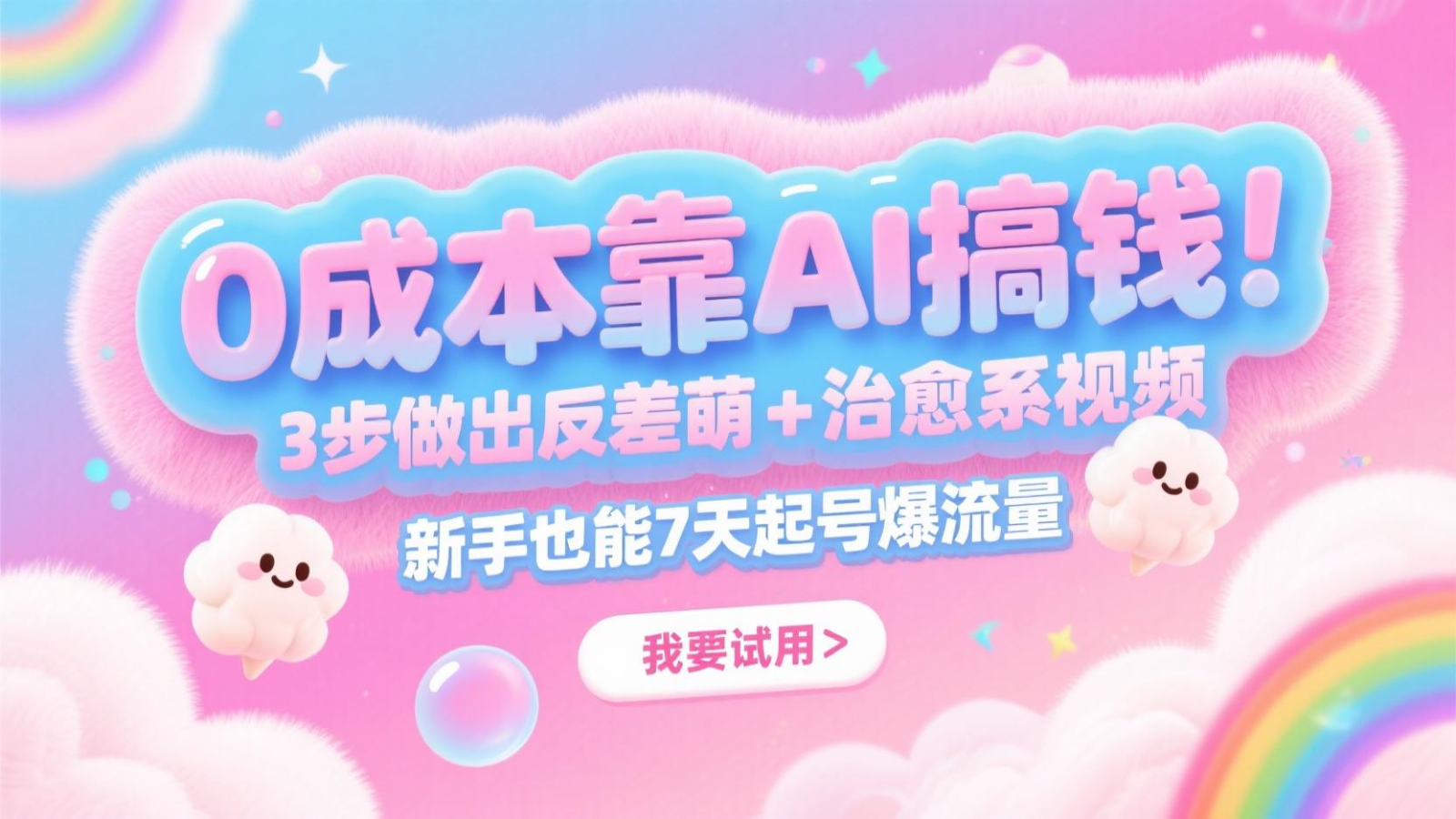 0成本费靠AI弄钱！3步作出反差 治愈系动漫短视频，初学者也可以7天养号爆总流量，月入5个数-创业资源网
