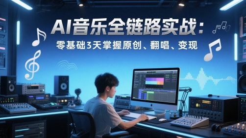 AI歌曲全链路营销实战演练转现课：零基础3天把握原创设计、翻唱歌曲、转现-创业资源网