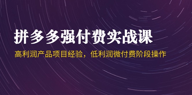 拼多多平台强付钱实战演练课-44期，高利润产品工作经验，低利润微付钱环节实际操作-创业资源网