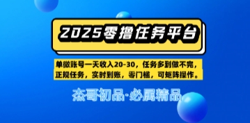 【零撸赚钱平台第二期】单账户一天工资20，任务多多到写不完，即时到账，零门槛，可引流矩阵实际操作-创业资源网