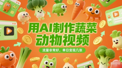 用AI制做蔬菜水果动物视频，总流量很好，单日转现多张-创业资源网