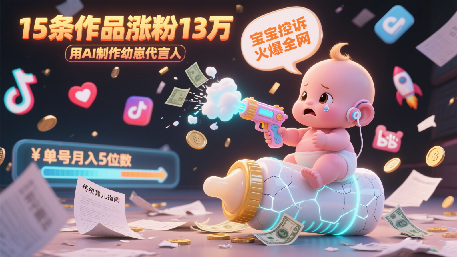 用AI制作幼崽代言人，宝宝的控诉火爆全网，15条作品涨粉13万，单号月入5位数实操教程-创业资源网