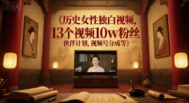 历史女性独白视频，13个视频10w粉丝，伙伴计划，视频号分成等-创业资源网