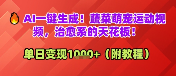 AI一键生成！蔬菜萌宠运动视频，治愈系的天花板！单日变现多张-创业资源网