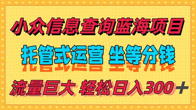 稳定日入300＋，小众信息查询蓝海项目，全程懒人式托管，解放你的时间-创业资源网