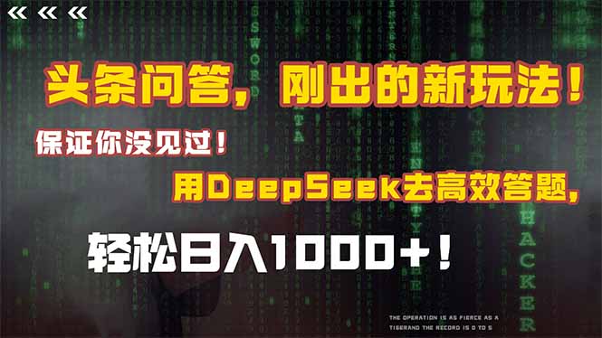 头条问答，刚出的新玩法！保证你没见过！结合Deepseek高效答题，日入1000+-创业资源网