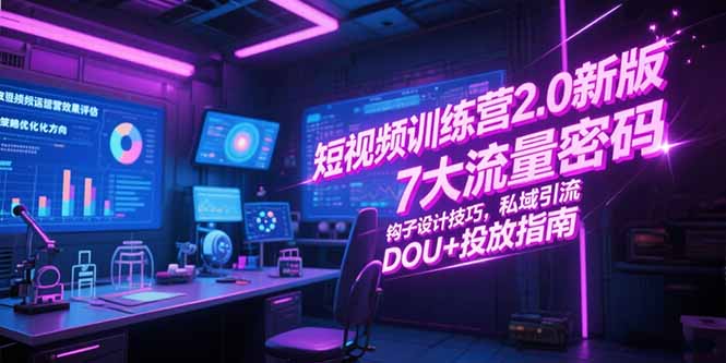 短视频训练营2.0新版，7大流量密码/钩子设计技巧/私域引流/DOU+投放指南-创业资源网