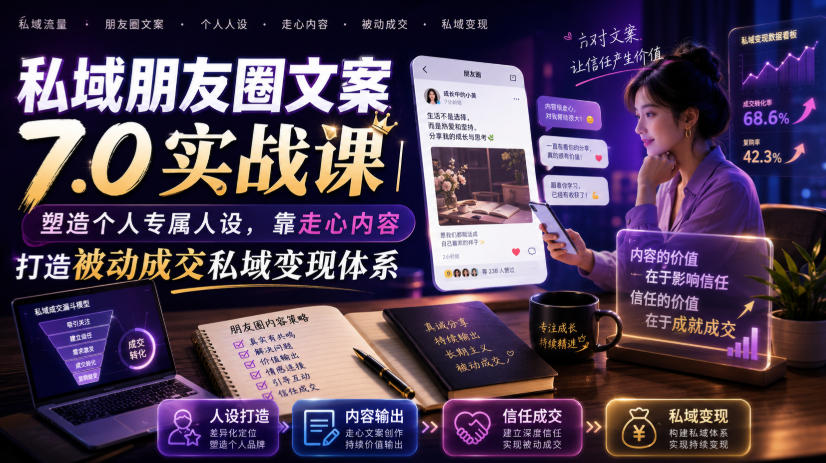 私域朋友圈文案7.0实战课｜塑造个人专属人设，靠走心内容打造被动成交私域变现体系-创业资源网