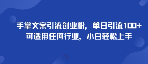 手掌文案引流创业粉，单日引流100+，可适用任何行业，小白轻松上手-创业资源网