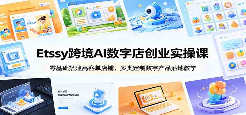 Etsy跨境AI数字店创业实操课：零基础搭建高客单店铺，多类定制数字产品落地教学-创业资源网