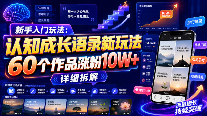 新手入门玩法：认知成长语录新玩法，60个作品涨粉10W+，详细拆解-创业资源网