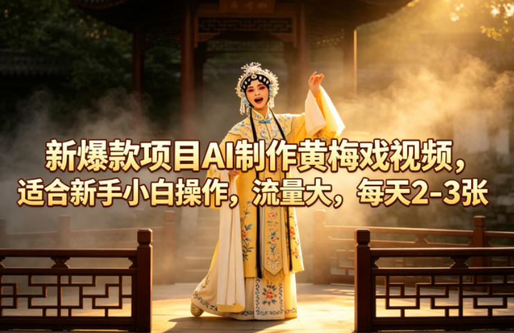 新爆款项目AI制作黄梅戏视频，适合新手小白操作，流量大，每天2-3张-创业资源网