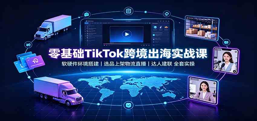 零基础TikTok跨境出海实战课：软硬件环境搭建，选品上架物流直播，达人建联全套实操-创业资源网