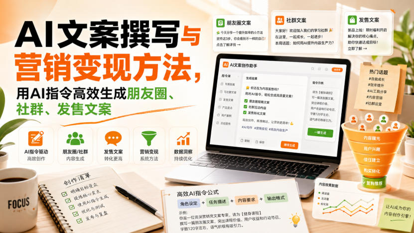 AI文案撰写与营销变现方法，用AI指令高效生成朋友圈、社群、发售文案-创业资源网