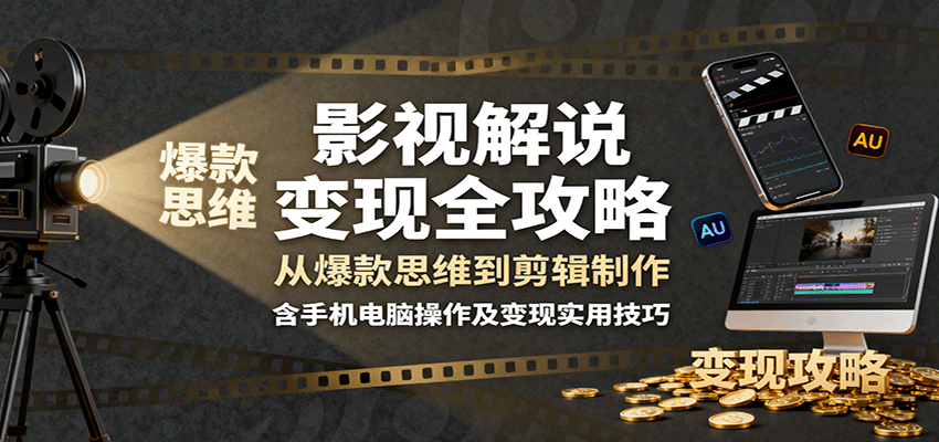 影视解说变现全攻略：从爆款思维到剪辑制作，含手机电脑操作及变现实用技巧-创业资源网