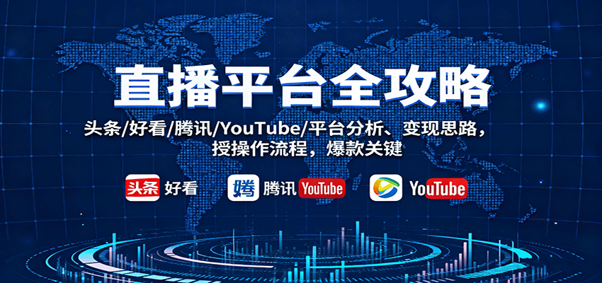 直播平台全攻略：头条/好看/腾讯/YouTube/平台分析、变现思路，授操作流程，爆款关键-创业资源网