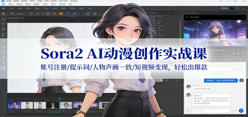 Sora2 AI动漫创作实战课：账号注册/提示词/人物声画一致/短视频变现，轻松出爆款-创业资源网