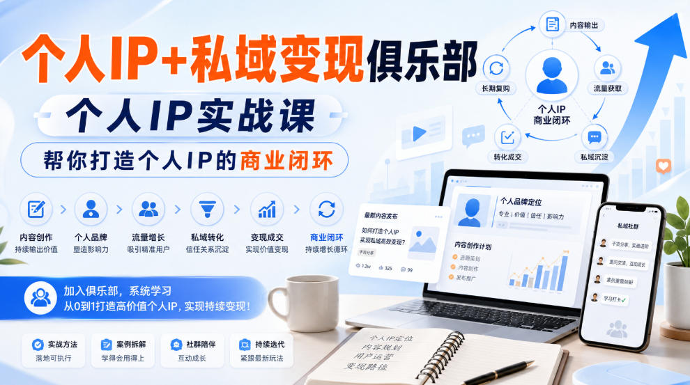个人IP+私域变现俱乐部，个人IP实战课，帮你打造个人IP的商业闭环-创业资源网