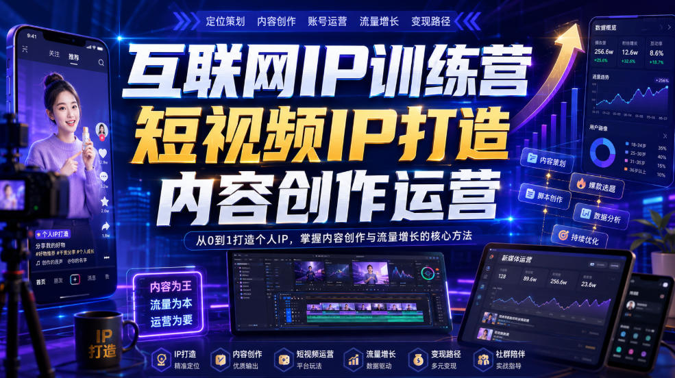 互联网IP训练营，短视频IP打造，内容创作运营-创业资源网