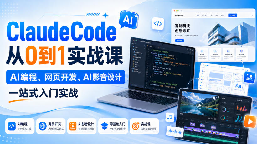 Claude Code从0到1实战课，AI编程、网页开发、AI影音设计一站式入门实战（更新）-创业资源网