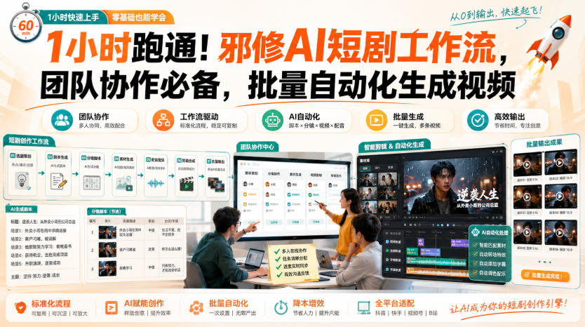1小时跑通！邪修AI短剧工作流，团队协作必备，批量自动化生成视频-创业资源网