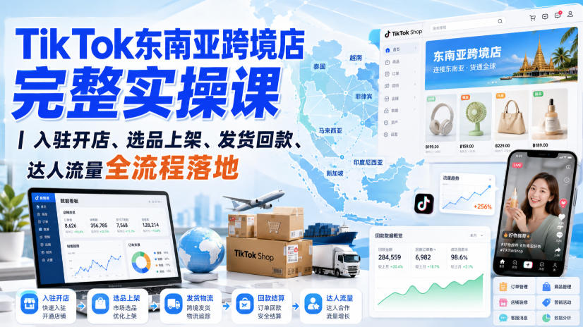 TikTok东南亚跨境店完整实操课｜入驻开店、选品上架、发货回款、达人流量全流程落地-创业资源网