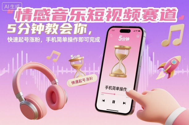 情感音乐短视频赛道，5分钟教会你，快速起号涨粉，手机简单操作即可完成-创业资源网