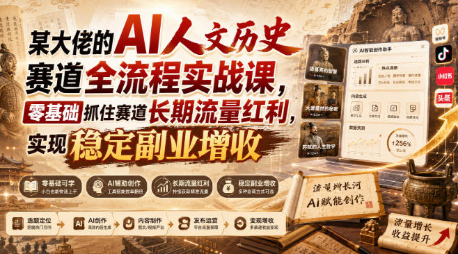 某大佬的AI人文历史赛道全流程实战课，零基础抓住赛道长期流量红利，实现稳定副业增收-创业资源网