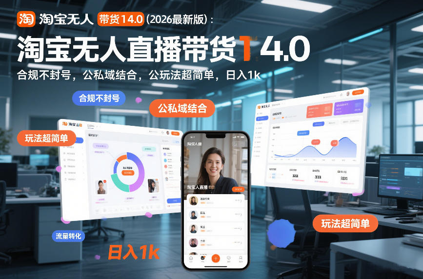 淘宝无人直播带货14.0（2026最新版）：合规不封号，公私域结合，玩法超简单，日入1k+【揭秘】-创业资源网