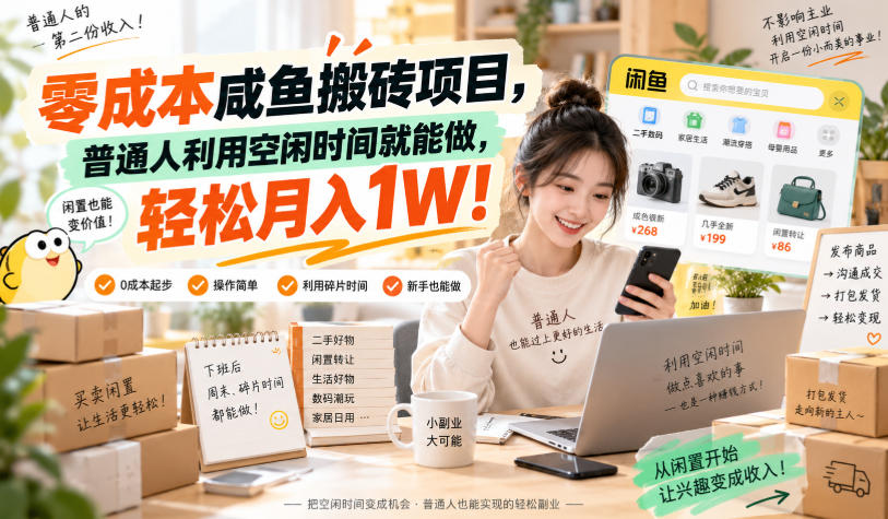 零成本咸鱼搬砖项目，普通人利用空闲时间就能做，轻松月入1W！【揭秘】-创业资源网