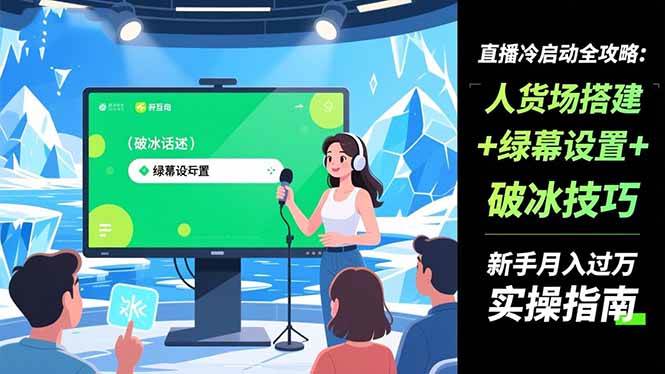 （16605期）直播冷启动全攻略:人货场搭建+绿幕设置+破冰技巧，新手月入过万实操指南-创业资源网