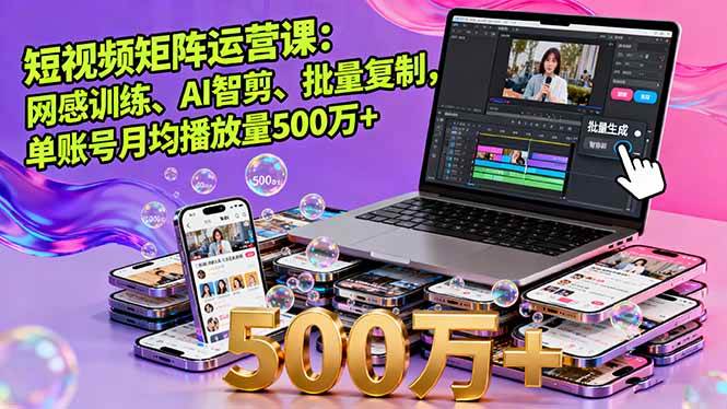 （16168期）短视频矩阵运营课：网感训练、AI智剪、批量复制，单账号月均播放量500万+-创业资源网
