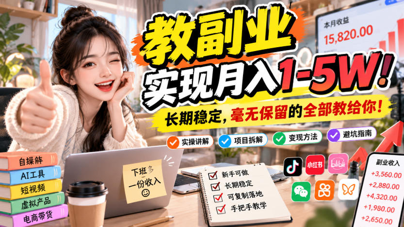 “教副业”实现月入1-5W！长期稳定，毫无保留的全部教给你！【揭秘】-创业资源网