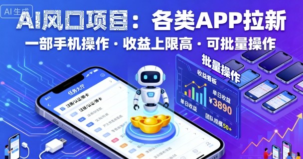 AI风口项目，各类APP拉新，一部手机就可以操作，收益上限高，可批量操作-创业资源网