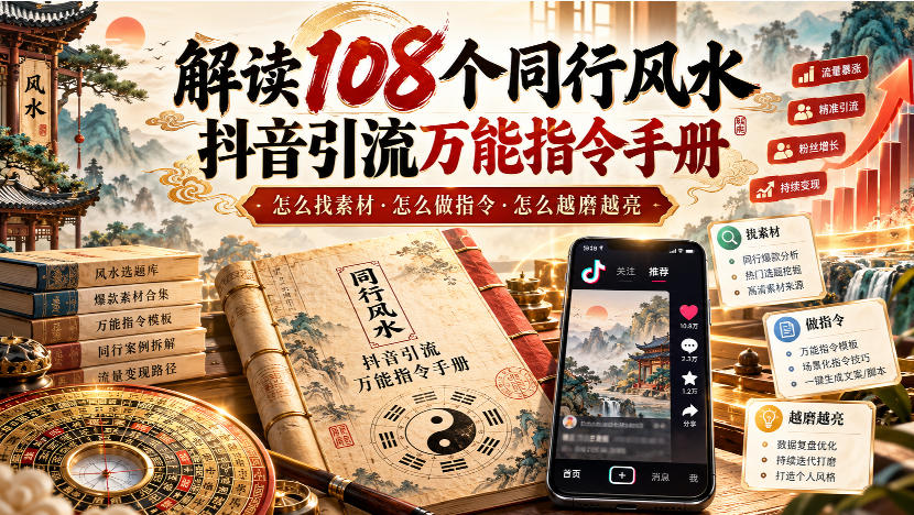 解读108个同行风水抖音引流万能指令手册，怎么找素材·怎么做指令·怎么越磨越亮【文档】-创业资源网
