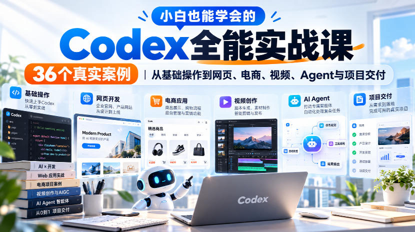小白也能学会的Codex全能实战课｜36个真实案例，从基础操作到网页、电商、视频、Agent与项目交付-创业资源网
