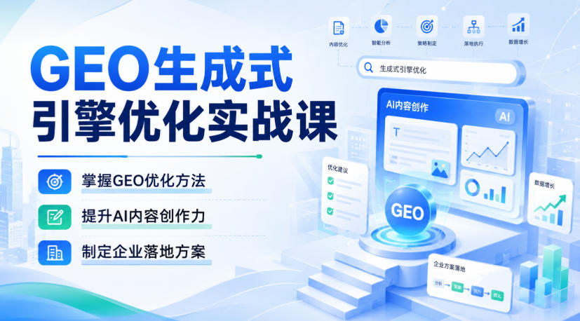 GEO生成式引擎优化实战课，掌握GEO优化方法，提升AI内容创作力，制定企业落地方案-创业资源网
