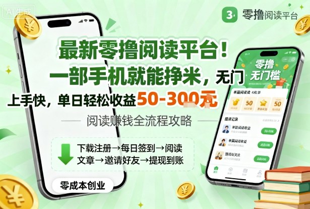 最新零撸阅读平台！一部手机就能挣米，无门槛上手快，单日轻松收益50-3张【揭秘】-创业资源网