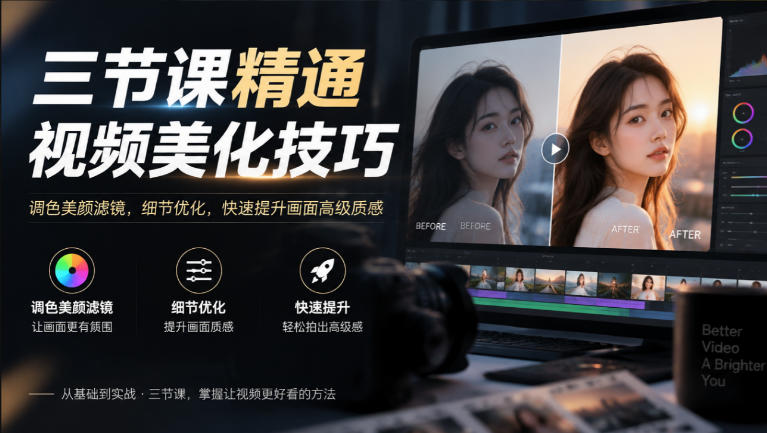 三节课精通视频美化技巧｜调色美颜滤镜，细节优化，快速提升画面高级质感-创业资源网