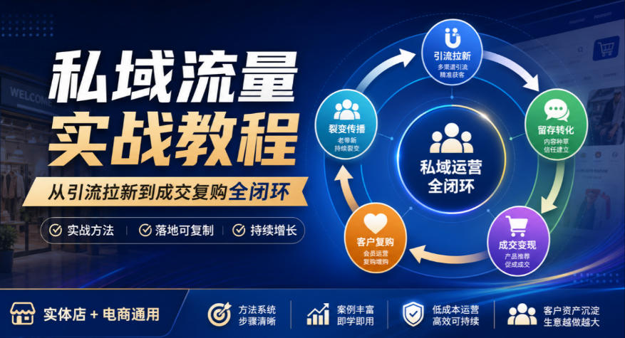 私域流量实战教程，从引流拉新到成交复购全闭环，实体店电商通用-创业资源网