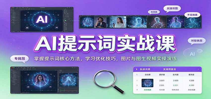 AI提示词实战课：掌握提示词核心方法，学习优化技巧，图片与图生视频实操演练-创业资源网