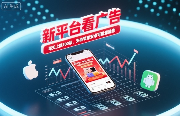新平台看广告，养好机一条0.3到5米，每天上限100条，支持苹果安卓可批量操作-创业资源网