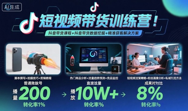 短视频带货训练营，抖音带货课程+抖音带货数据挖掘+精准获客解决方案-创业资源网