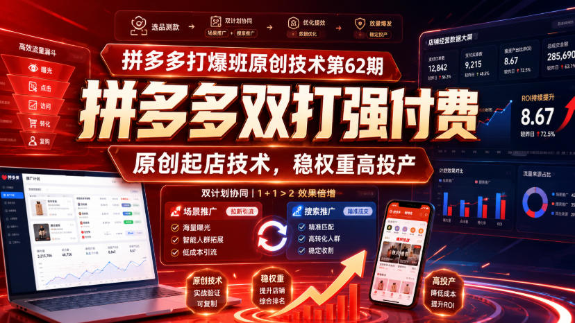 拼多多打爆班原创技术第62期，拼多多双打强付费，原创起店技术，稳权重高投产-创业资源网