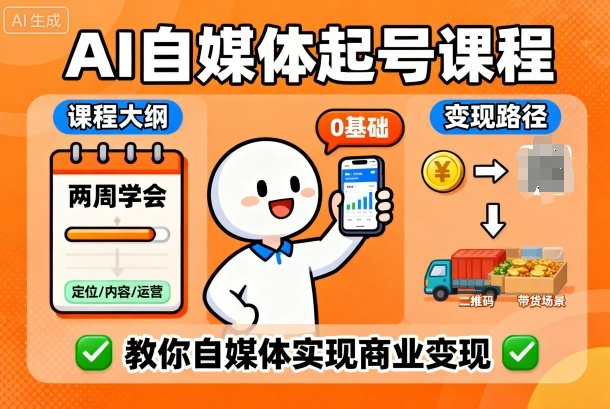 AI自媒体起号课程，0基础小白两周学会，教你自媒体实现商业变现-创业资源网