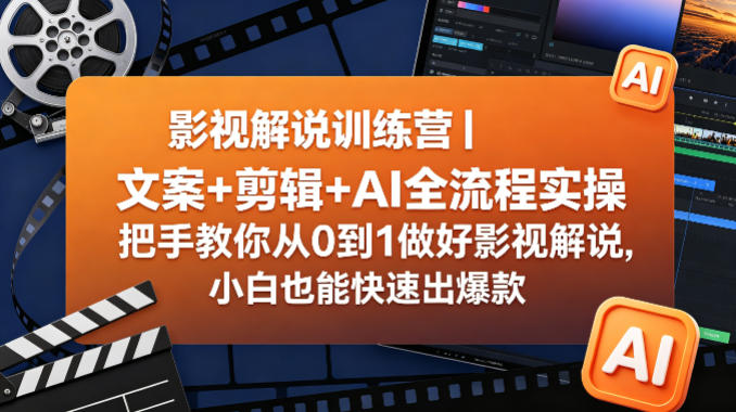 影视解说训练营｜文案+剪辑+AI全流程实操，把手教你从0到1做好影视解说，小白也能快速出爆款-创业资源网