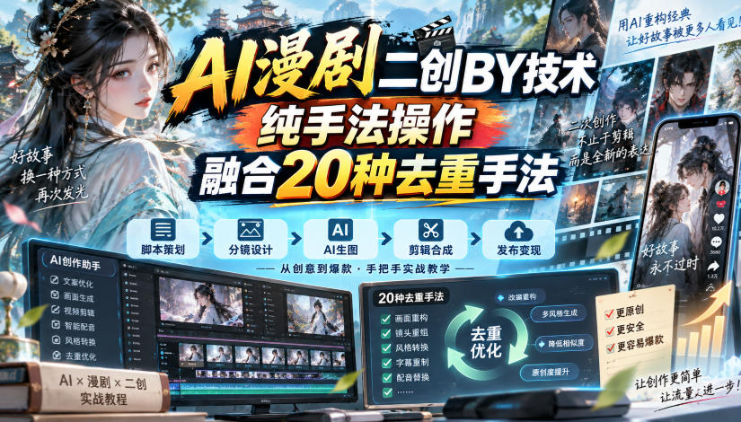 AI漫剧二创搬运技术，纯手法操作，融合20种去重手法-创业资源网
